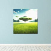 Grappig canvas UFO aliens op een groene weide (Insitu (Houten vloer))