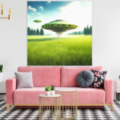 Grappig canvas UFO aliens op een groene weide (Insitu (Woonkamer))