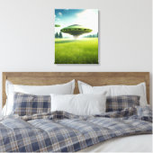Grappig canvas UFO aliens op een groene weide Afdruk (Insitu (Slaapkamer))