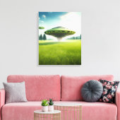 Grappig canvas UFO aliens op een groene weide Afdruk (Insitu (Woonkamer))