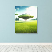 Grappig canvas UFO aliens op een groene weide Afdruk (Insitu (Houten vloer))