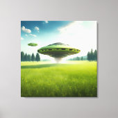 Grappig canvas UFO aliens op een groene weide Afdruk (Voorkant)