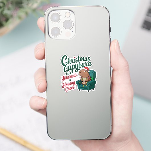 Grappig Capybara-Kerst sticker (Telefoon)