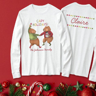 Grappig Capybara kerstontwerp met aangepaste naam T-shirt