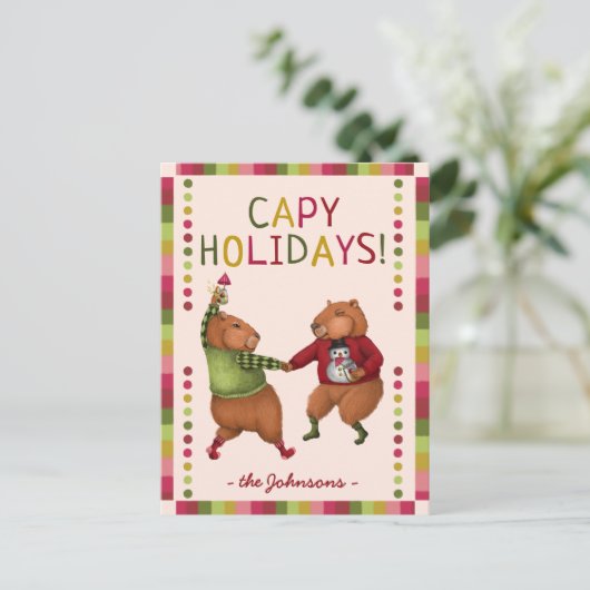 Grappig Capybara kerstontwerp voor Dierenvrienden Feestdagenkaart (Staand voorkant)