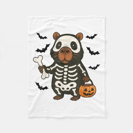 Grappig Capybara Skeleton Pompoen Halloween kostuu Fleece Deken (Voorkant)