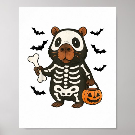 Grappig Capybara Skeleton Pompoen Halloween kostuu Poster (Voorkant)