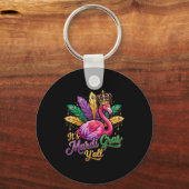 Grappig Carnaval Feest Cadeau Idee Flamingo Mardi Sleutelhanger (Voorkant)