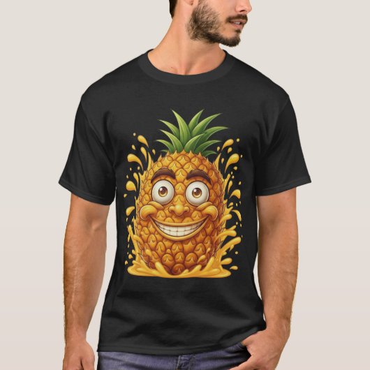Grappig Cartoon Ananas Splashing Juice T-shirt (Voorkant)