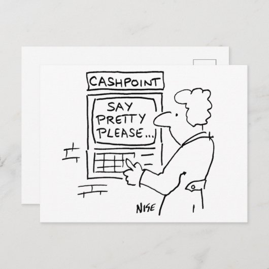 Grappig Cartoon Bank pinautomaat zegt zeg alsjebli Briefkaart (Voorkant / Achterkant)