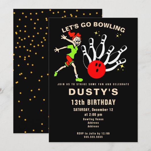 Grappig Cartoon Bowling Tiener Meisje Verjaardagsf Kaart (Voorkant / Achterkant)