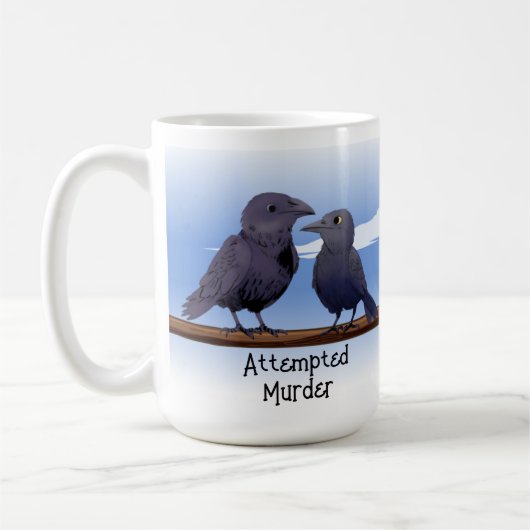 Grappig Cartoon Crow Pun Joke Poging Murder Koffiemok (Links)