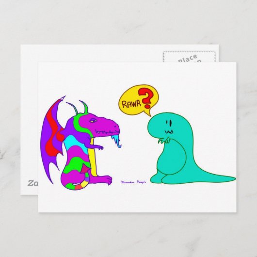 Grappig Cartoon Dinos Cute Dinosaur Dragon Rawr? Briefkaart (Voorkant / Achterkant)