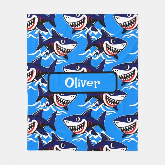 Grappig Cartoon Haaienpatroon Fleece Deken (Voorkant)