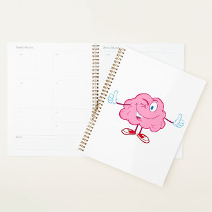 Grappig Cartoon Hersenen Knipogend Karakter Duim O Planner
