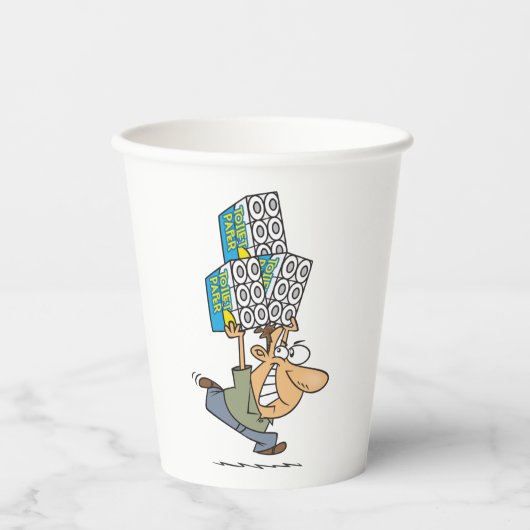 Grappig Cartoon Man Paniek kopen toiletpapier Papieren Bekers (Voorkant)