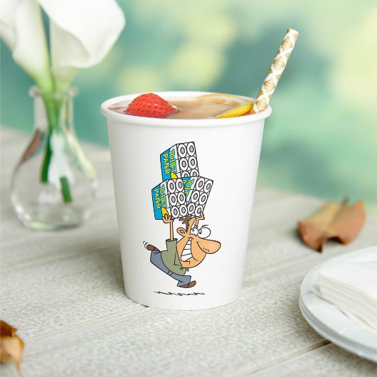 Grappig Cartoon Man Paniek kopen toiletpapier Papieren Bekers