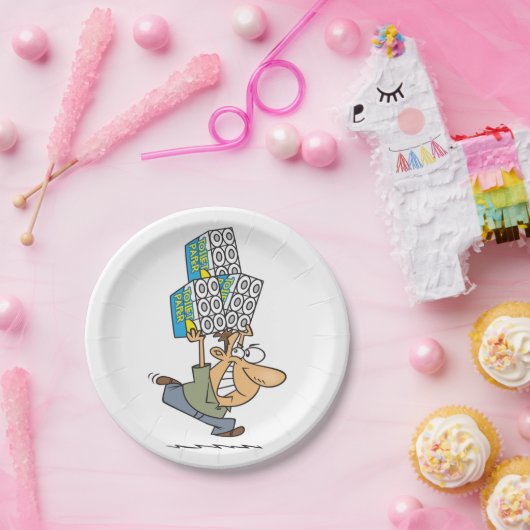 Grappig Cartoon Man Paniek kopen toiletpapier Papieren Bordje (Feest)