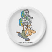 Grappig Cartoon Man Paniek kopen toiletpapier Papieren Bordje (Voorkant)