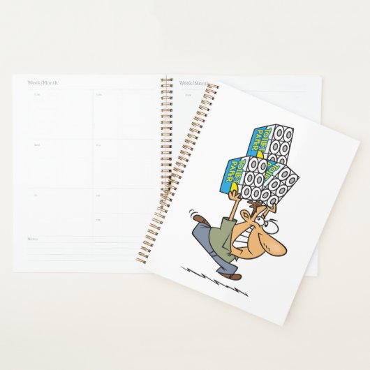 Grappig Cartoon Man Paniek kopen toiletpapier Planner (Display)
