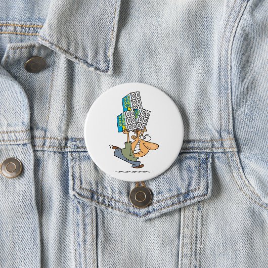 Grappig Cartoon Man Paniek kopen toiletpapier Ronde Button 7,6 Cm