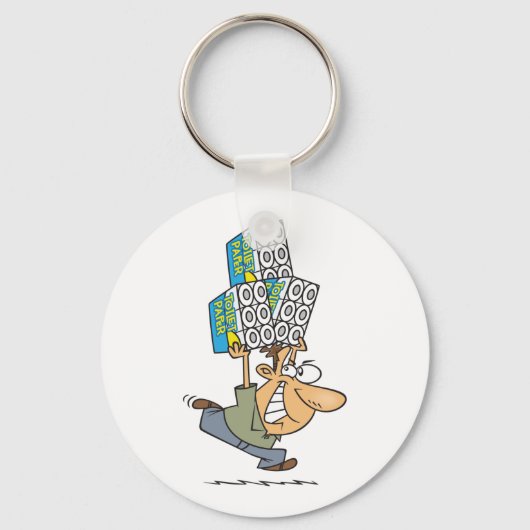 Grappig Cartoon Man Paniek kopen toiletpapier Sleutelhanger (Voorkant)