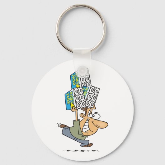 Grappig Cartoon Man Paniek kopen toiletpapier Sleutelhanger (Achterkant)
