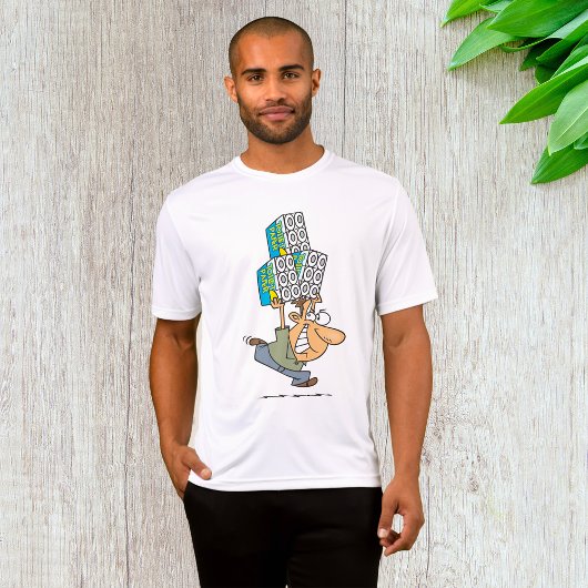 Grappig Cartoon Man Paniek kopen toiletpapier T-shirt