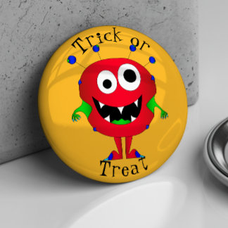 Grappig, Cartoon Monster, Halloween "Trick or Trea Ronde Button 5,7 Cm