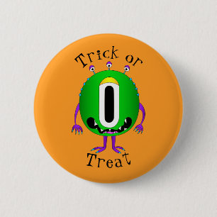 Grappig, Cartoon Monster, Halloween "Trick or Trea Ronde Button 5,7 Cm