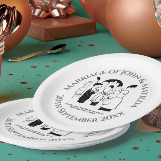 Grappig Cartoon op een huwelijksdag Papieren Bordje