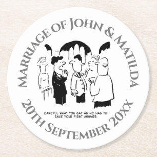 Grappig Cartoon op een huwelijksdag Ronde Kartonnen Onderzetter