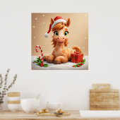 Grappig Cartoon Paard Kerstman Hoed Kerstvakantie Poster (Keuken)