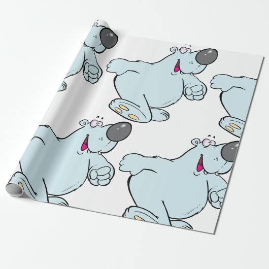 Grappig Cartoon Polar Beer Schattige Blauw Karakte Cadeaupapier (Uitgerold)