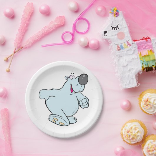 Grappig Cartoon Polar Beer Schattige Blauw Karakte Papieren Bordje (Feest)