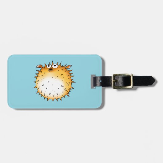 Grappig Cartoon Puffer Fish Design Bagagelabel (Voorkant horizontaal)
