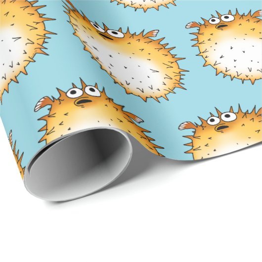 Grappig Cartoon Puffer Fish Design Cadeaupapier (Rol Hoek)