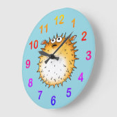 Grappig Cartoon Puffer Fish Design Grote Klok (Hoek)