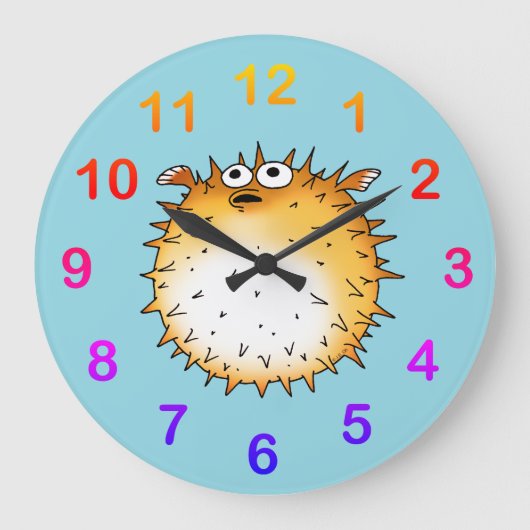 Grappig Cartoon Puffer Fish Design Grote Klok (Voorkant)
