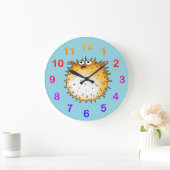 Grappig Cartoon Puffer Fish Design Grote Klok (Huis)