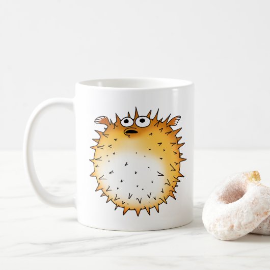 Grappig Cartoon Puffer Fish Design Koffiemok (Met donut)
