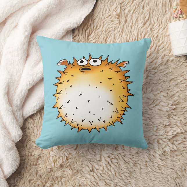 Grappig Cartoon Puffer Fish Design Kussen (Deken)