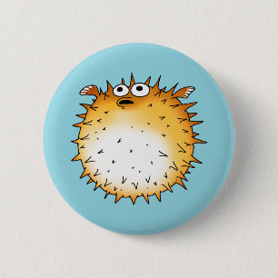 Grappig Cartoon Puffer Fish Design Ronde Button 5,7 Cm