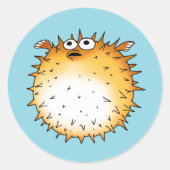 Grappig Cartoon Puffer Fish Design Ronde Sticker (Voorkant)