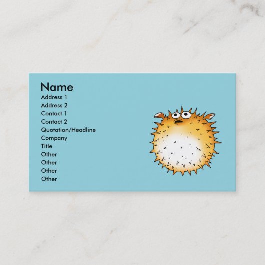 Grappig Cartoon Puffer Fish Design Visitekaartje (Voorkant)