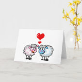 Grappig cartoon schaap, bruidspaar kaart (Gele Bloem)