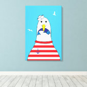 Grappig Cartoon zeemeeuw vogel Kinder strand thema Canvas Afdruk (Insitu (Houten vloer))