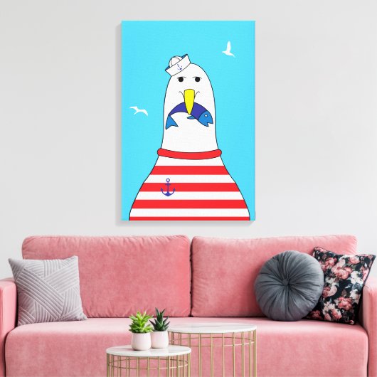 Grappig Cartoon zeemeeuw vogel Kinder strand thema Canvas Afdruk (Insitu (Woonkamer))