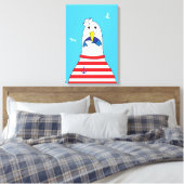 Grappig Cartoon zeemeeuw vogel Kinder strand thema Canvas Afdruk (Insitu (Slaapkamer))