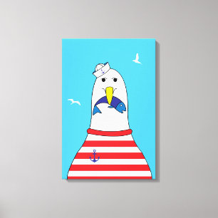 Grappig Cartoon zeemeeuw vogel Kinder strand thema Canvas Afdruk